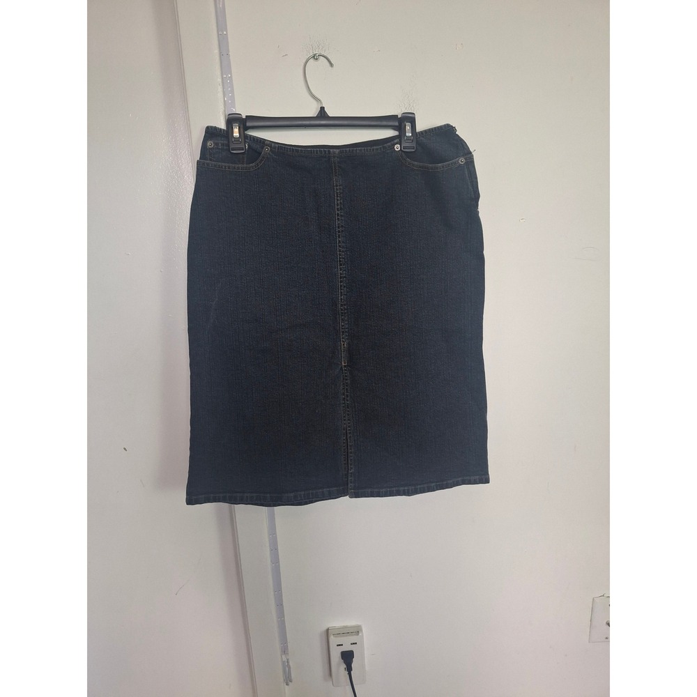 DKNY Jeans Dark Wash Denim Pencil Skirt Rhinestone Logo Size 12